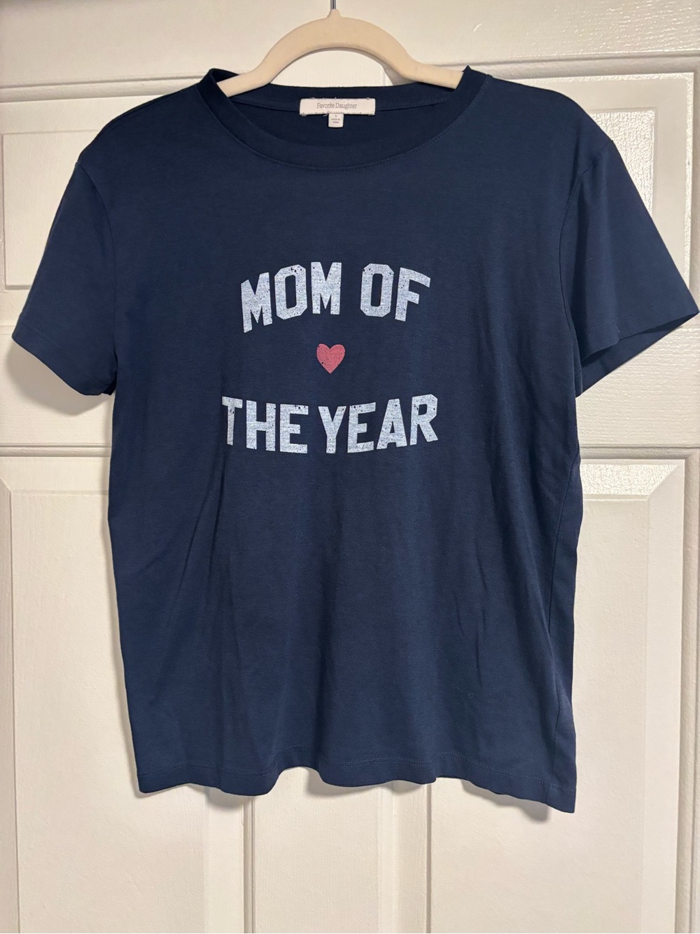 Favorite Daughter Navy Tee with Pink Heart 'Mom of the Year'